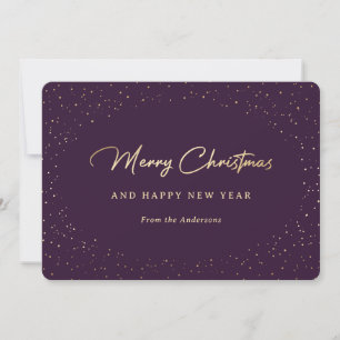 Cartes Pour Fêtes Annuelles Purple et Gold Snowy