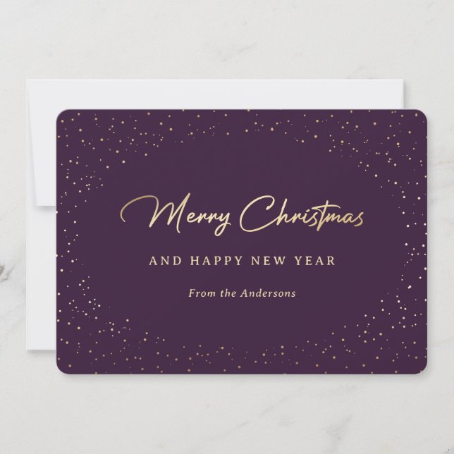 Cartes Pour Fêtes Annuelles Purple et Gold Snowy (Devant)