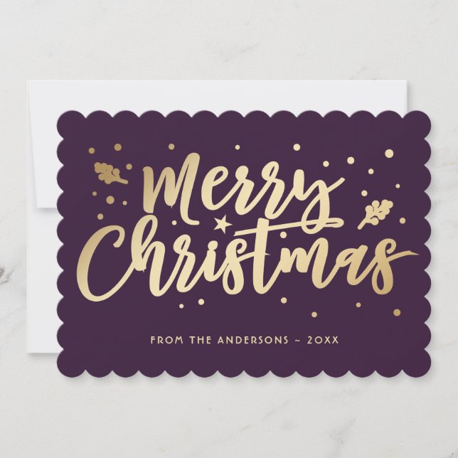 Cartes Pour Fêtes Annuelles Purple Gold Joyeux Noël Calligraphie (Devant)