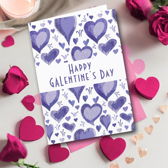 Cartes Pour Fêtes Annuelles Purple Heart Pattern Happy Galentine`s Day (Créateur téléchargé)