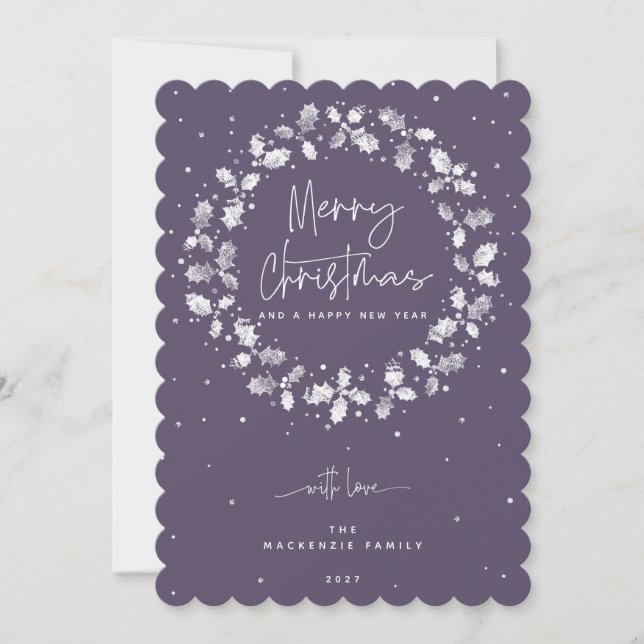 Cartes Pour Fêtes Annuelles Purple Joyeux Noël Holly Wreath (Devant)