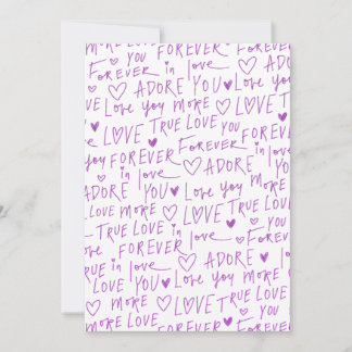 Cartes Pour Fêtes Annuelles Purple Love Doodle Hearts Handwritten Pattern 