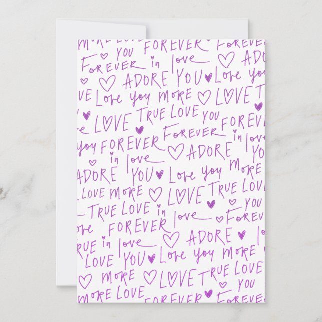 Cartes Pour Fêtes Annuelles Purple Love Doodle Hearts Handwritten Pattern  (Devant)