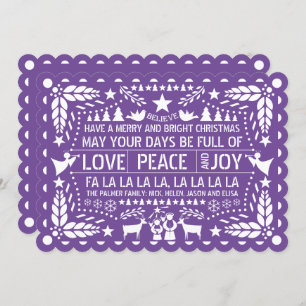Cartes Pour Fêtes Annuelles Purple Love Peace Joie papel picado Noël