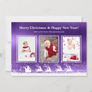 Cartes Pour Fêtes Annuelles Purple Métallurgique Sleigh Snow Photo Noël