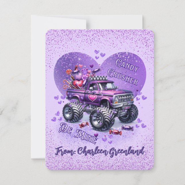 Cartes Pour Fêtes Annuelles Purple Monster Camion Candy Croisher Soyez mien (Devant)