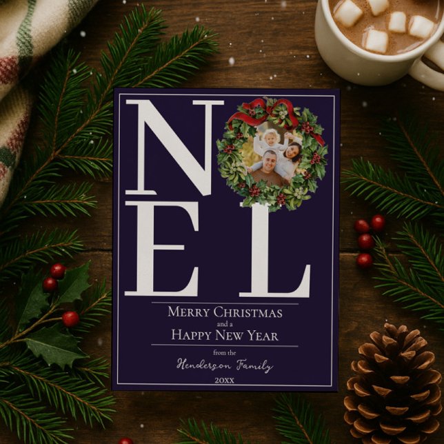 Cartes Pour Fêtes Annuelles Purple Noel Noël Wreath Photo (Purple Noel Christmas Wreath Photo Holiday Card)