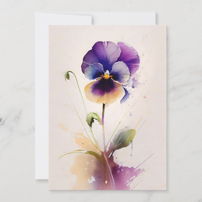 Cartes Pour Fêtes Annuelles Purple Pansy En Aquarelle (Devant)