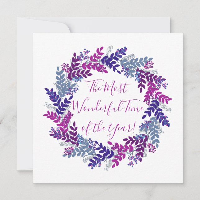 Cartes Pour Fêtes Annuelles Purple Pink Berry Merveilleuse Heure Noël Wreath (Devant)