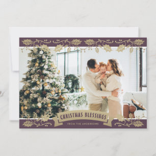 Cartes Pour Fêtes Annuelles Purple Religieux Holly Photo Bénédiction de Noël