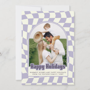 Cartes Pour Fêtes Annuelles Purple Retro Super À damiers Joyeuses vacances Pho