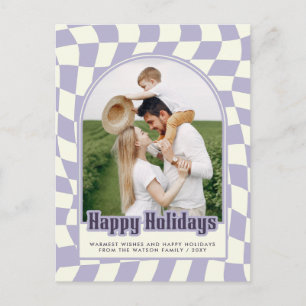 Cartes Pour Fêtes Annuelles Purple Retro Super À damiers Joyeuses vacances Pho