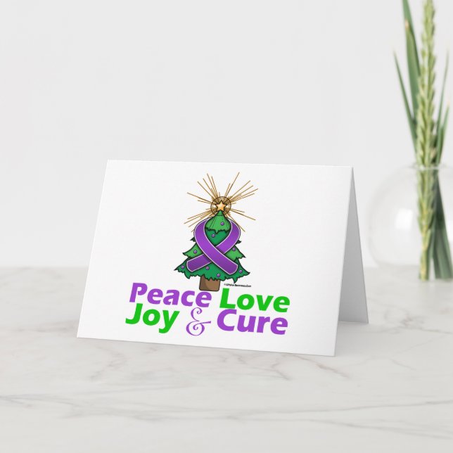 Cartes Pour Fêtes Annuelles Purple Ribbon Christmas Peace Love Joy Cure (Devant)