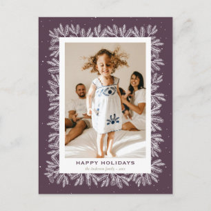 Cartes Pour Fêtes Annuelles Purple Rustic Pine neige photo Happy