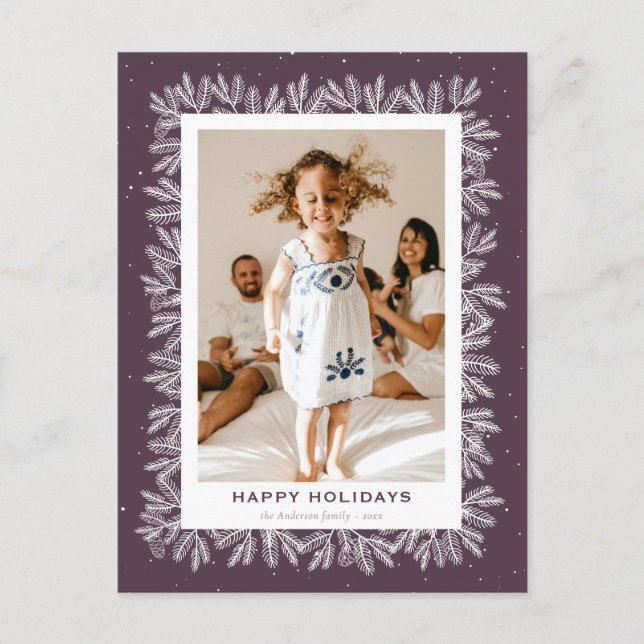 Cartes Pour Fêtes Annuelles Purple Rustic Pine neige photo Happy (Devant)