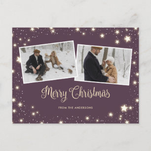 Cartes Pour Fêtes Annuelles Purple Stars Neige Photo Joyeux Noël