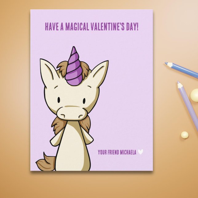 Cartes Pour Fêtes Annuelles Purple Valentine's Day Unicorn classe (Créateur téléchargé)