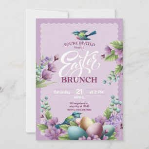 Cartes Pour Fêtes Annuelles Purple Vert Vintage Floral Brunch de Pâques