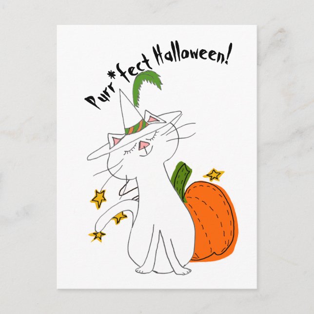 Cartes Pour Fêtes Annuelles Purr*fect Chat Citrouille Halloween (Devant)
