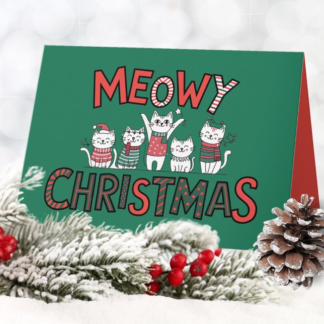 Cartes Pour Fêtes Annuelles Purr-fect Meowy Noël (The purr-fect holiday card for cat lovers!)