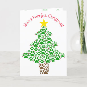 Cartes Pour Fêtes Annuelles Purr-fect Noël amusant Empreinte de patte Arbre Am