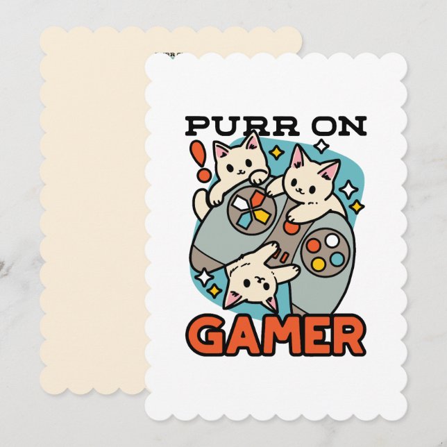 Cartes Pour Fêtes Annuelles Purr On Gamer - Conception De Jeu De Chat Cute (Devant / Derrière)