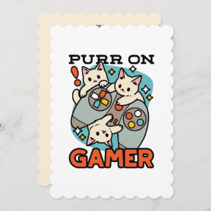 Cartes Pour Fêtes Annuelles Purr On Gamer - Conception De Jeu De Chat Cute