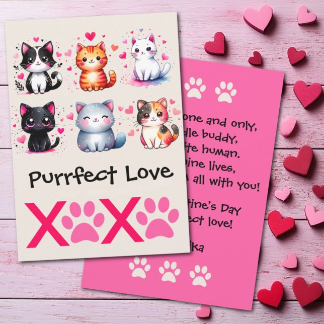 Cartes Pour Fêtes Annuelles Purrffect Amour Cute Chat Thématique Valentine (Créateur téléchargé)