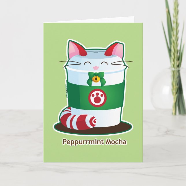 Cartes Pour Fêtes Annuelles Purrista Pawfee - chat mignon de café de vacances (Devant)