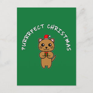 Cartes Pour Fêtes Annuelles PURRRFECT NOËL - Écriture Brown Chat & Blanc 2