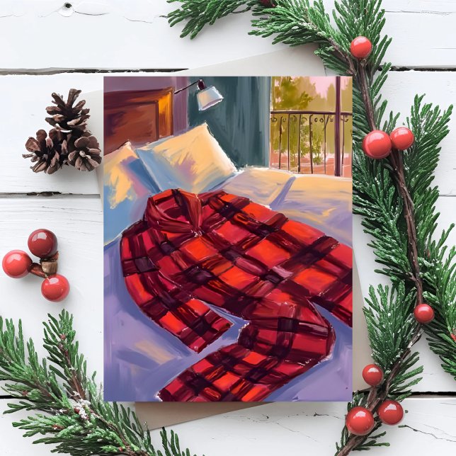 Cartes Pour Fêtes Annuelles Pyjamas de Noël Rouge Plaid (Créateur téléchargé)