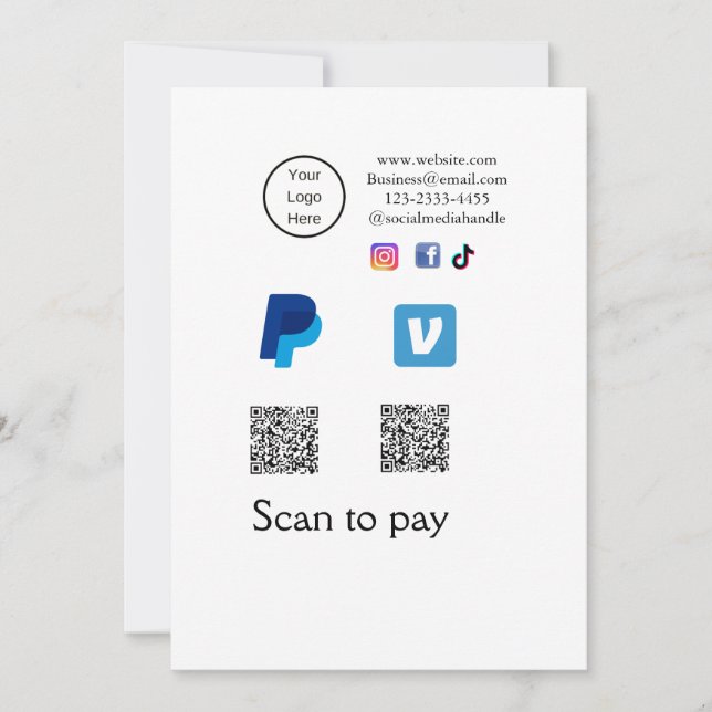 Cartes Pour Fêtes Annuelles Q R code PayPal venmo scanner payer ajouter médias (Devant)
