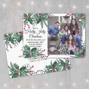 Cartes Pour Fêtes Annuelles QR Code Holly Jolly Christmas Greenery 1 Photo