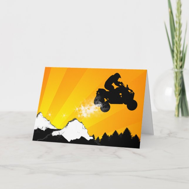 Cartes Pour Fêtes Annuelles quadruples. coucher du soleil orange (Devant)