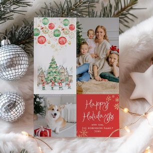 Cartes Pour Fêtes Annuelles Quarante Village d'hiver Joyeux Noël Rouge 2 Photo