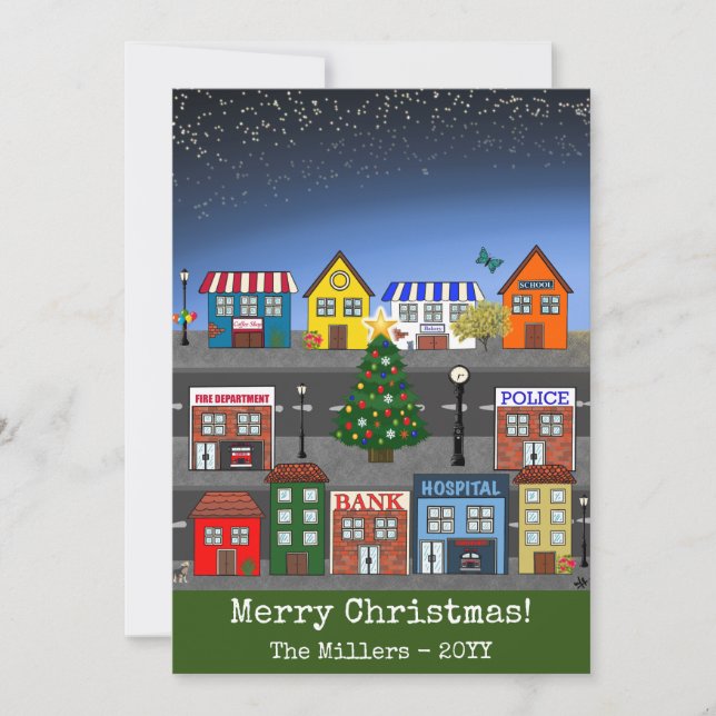 Cartes Pour Fêtes Annuelles Quartier de la petite ville | Joyeux Noël (Devant)