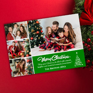Cartes Pour Fêtes Annuelles Quatre collages de photos Noël moderne vert mignon