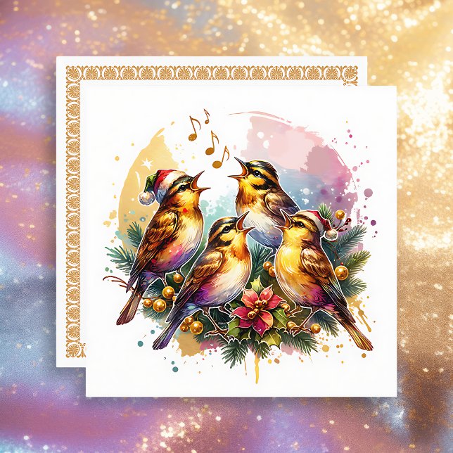 Cartes Pour Fêtes Annuelles Quatre oiseaux chanteurs | Les douze jours de Noël (Créateur téléchargé)