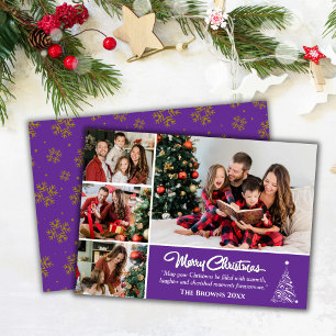Cartes Pour Fêtes Annuelles Quatre photo collage moderne mignon violet noël