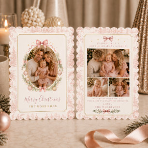 Cartes Pour Fêtes Annuelles Quatre Photo Rose Ruban Toile Noël Famille