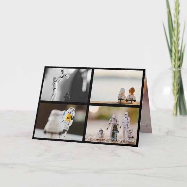 Cartes Pour Fêtes Annuelles Quatre photos frontière noire Noël Famille (Devant)