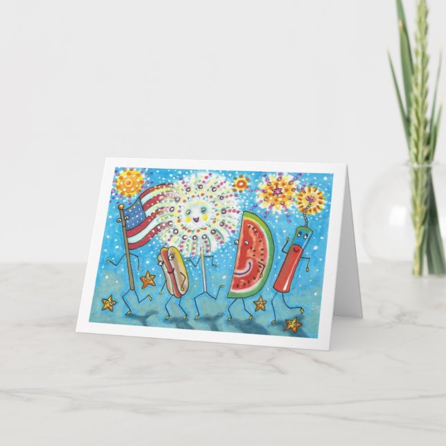 CARTES POUR FÊTES ANNUELLES QUATRIÈME DE JUILLET GANG, PARADE & FEU WORDS (Devant)