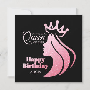 Cartes Pour Fêtes Annuelles Queen Crown Parties scintillant rose Noir Joyeux a