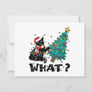 Cartes Pour Fêtes Annuelles QUEL Chat Noir Drôle de Père Noël Poussant un Sapi