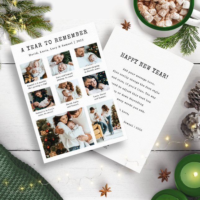 Cartes Pour Fêtes Annuelles Quelle année Collage photo moderne (Black and White Holiday Year In Review Newsletter Photo Collage Card by Painted Paperie)