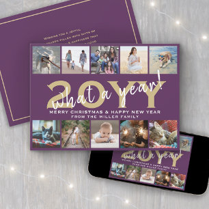 Cartes Pour Fêtes Annuelles Quelle année ! Collage photo moderne 10 Purple & G