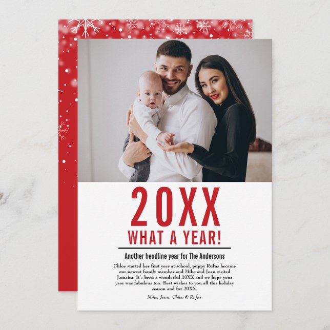 Cartes Pour Fêtes Annuelles Quelle Année Famille Nouvelles Photo Année En Revu (Devant / Derrière)
