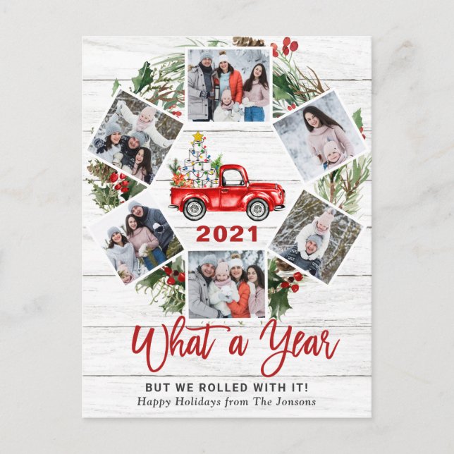Cartes Pour Fêtes Annuelles Quelle année Noël Camion de ferme rouge 6 Photo (Devant)