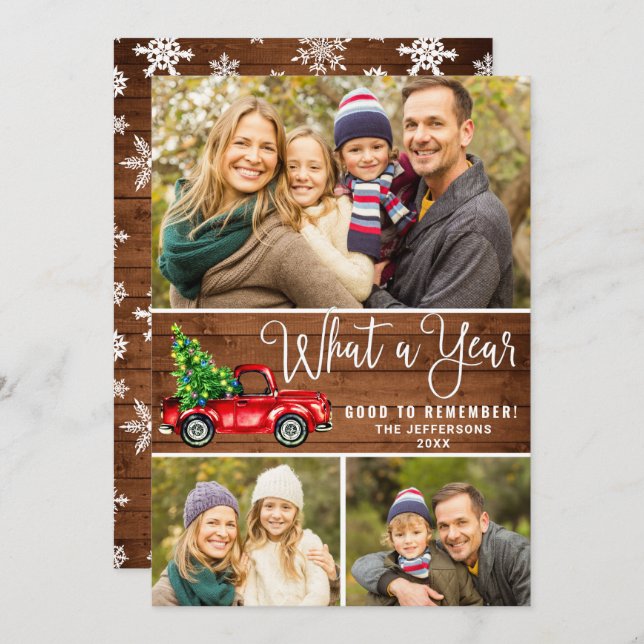 Cartes Pour Fêtes Annuelles Quelle année Noël Camion de la ferme rouge 3 Photo (Devant / Derrière)
