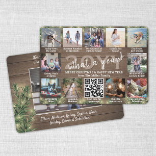 Cartes Pour Fêtes Annuelles Quelle année ! QR Code 12 Bois photo, pin et lumiè